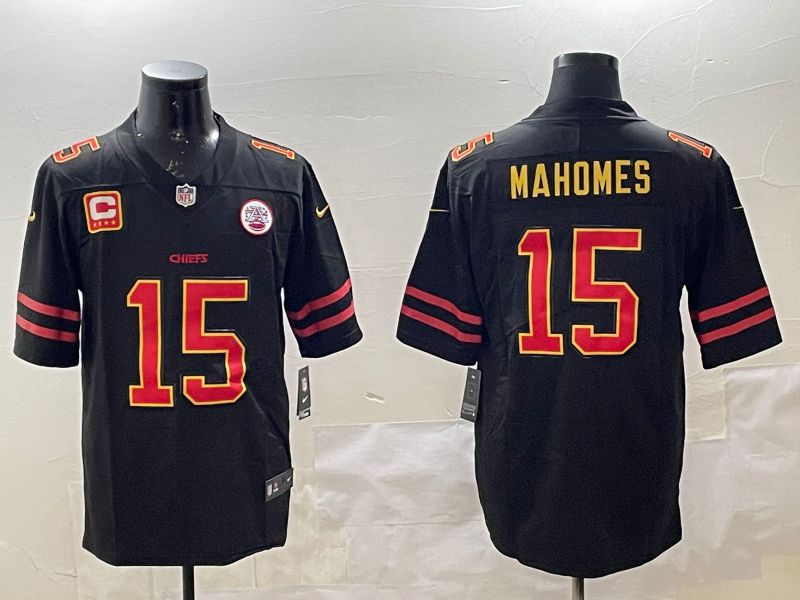 Men Kansas City Chiefs 15 Mahomes Black 2025 Nike Vapor Limited NFL Jersey style 19